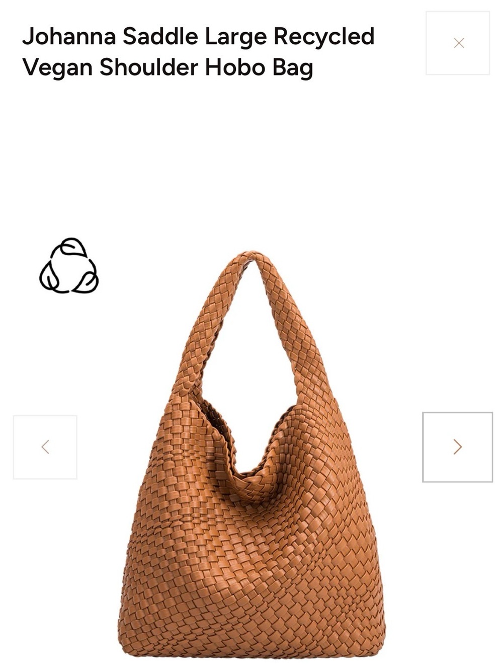 Melie Bianco Johanna Large Recycled Vegan Shoulder Hobo Bag - Saddle